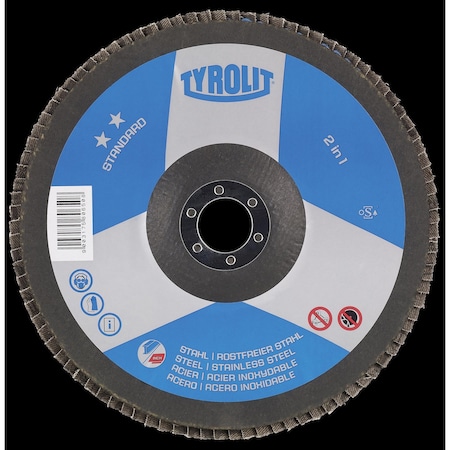 Tryolit Abrasives TYROLIT 2in1 Zirconia Flap Disc, 5" x 7/8", Type 27, 40 Grit 34336488